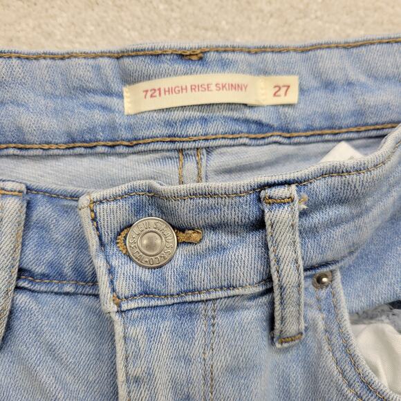 Levi’s 721 High Rise Skinny Jeans Women’s Light Blue Wash Distressed Size 27 - Picture 7 of 11